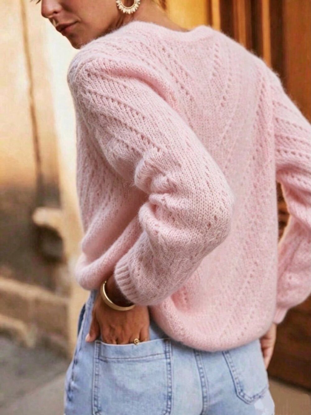 Pink Casual Women's Long-Sleeve Knitted Single-Breasted Cardigan - Picture 2 of 3